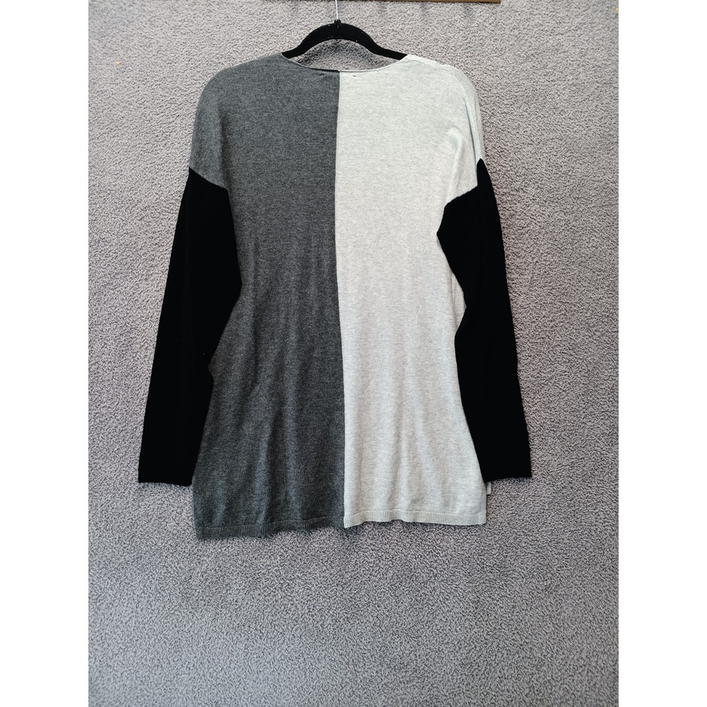 INC International Concepts Women M‎ Colorblock V Neck Sweater Black Gray Light - Picture 2 of 8
